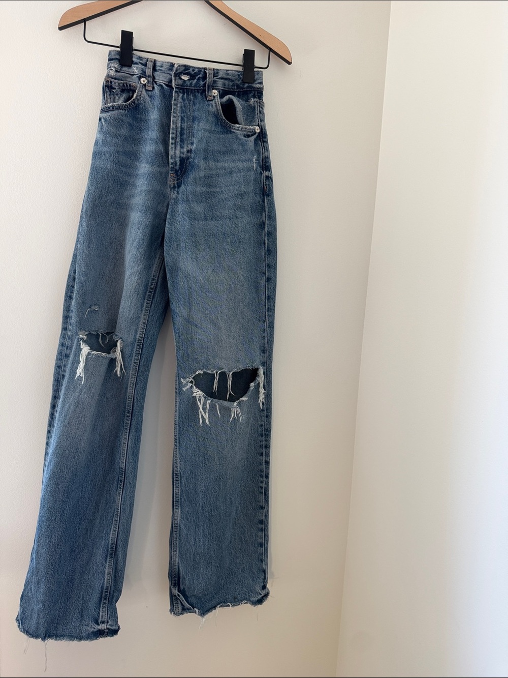 Zara Distressed High-waisted Straight leg Jeans - Blue